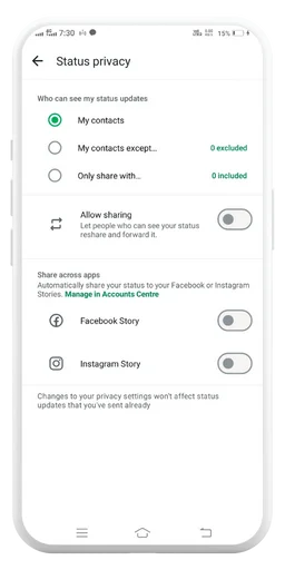 GB WhatsApp status privacy screenshot