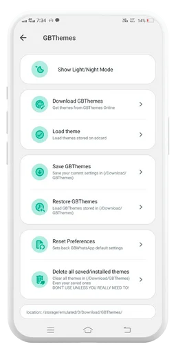 GB WhatsApp themes selection screenshot